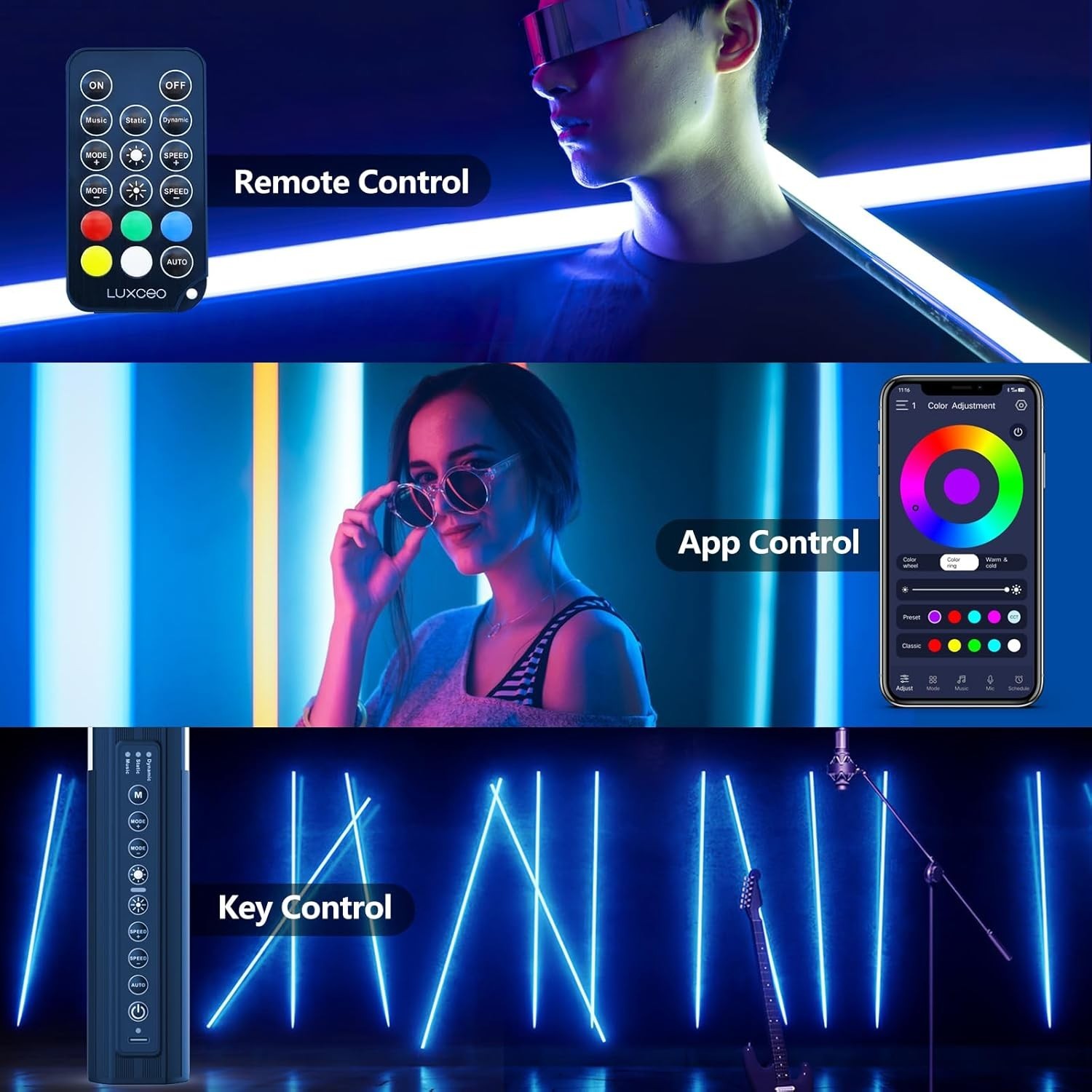 4 Pack RGB Tube Light with Tripod, Battery Powered 18W 4ft LED Video Light, Port