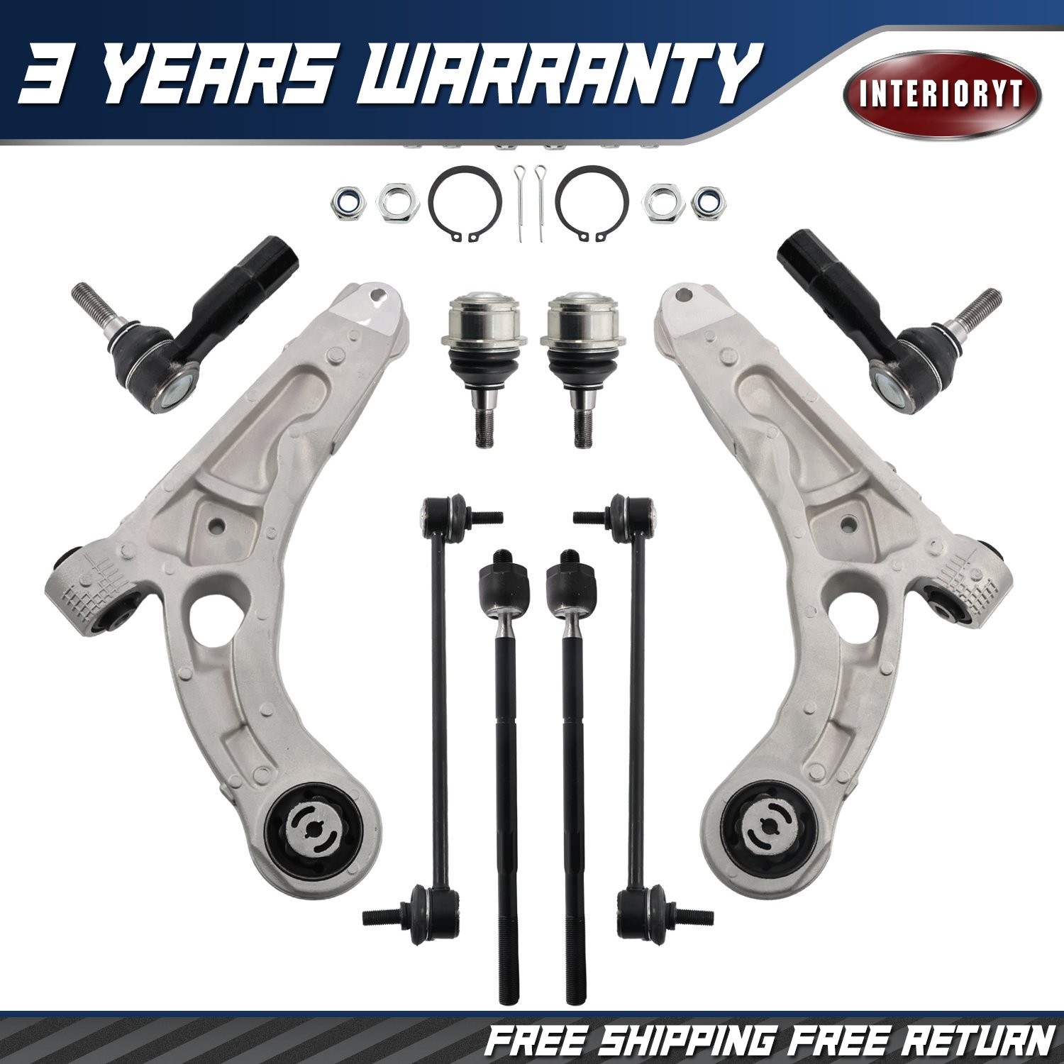 Front Lower Control Arms Sway Bar Links Tie Rods for 2014-2018 Jeep Cherokee KL
