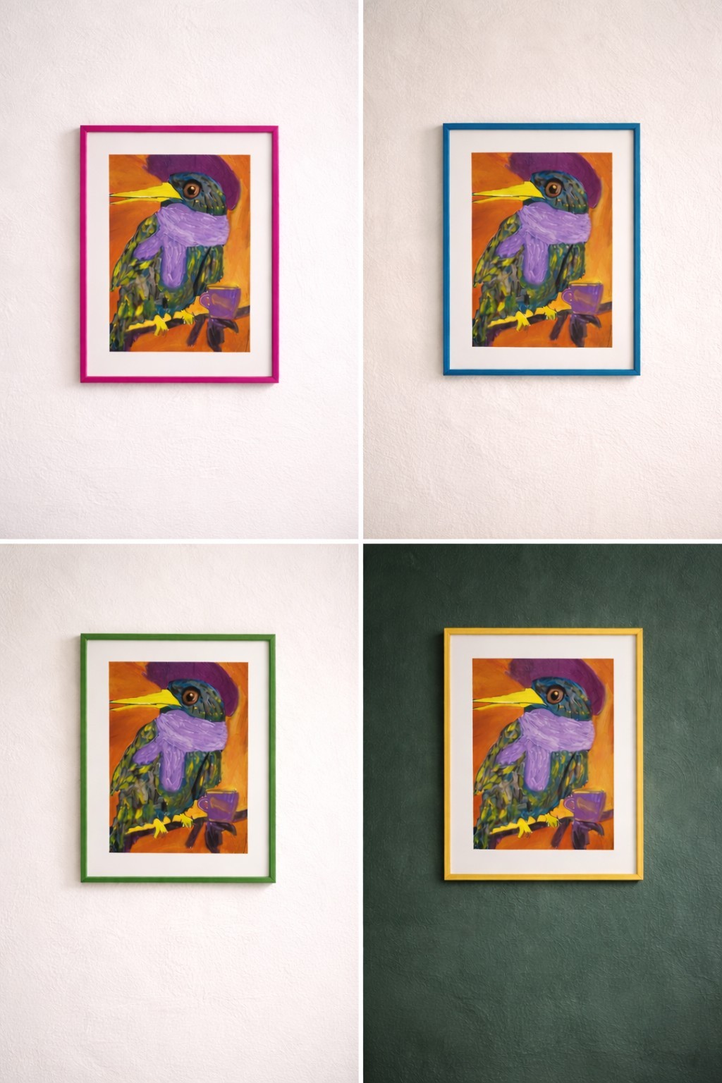 Morning Café Philosopher Whimsical Bird Portrait Original Acrylic