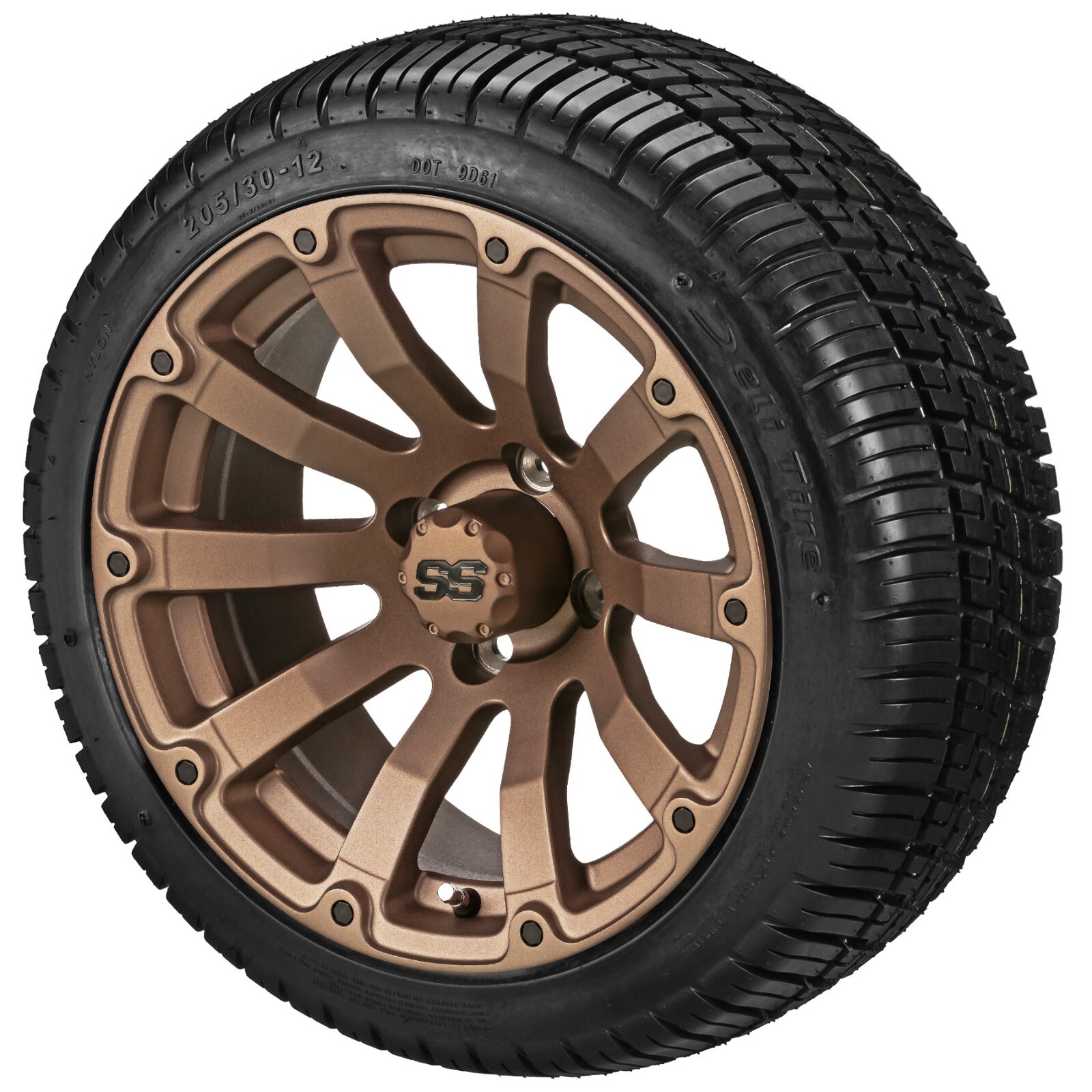 (4) Golf Cart 205/30-12 Deli Low Profile Tires on 12x7 Matte Bronze Beast Wheels
