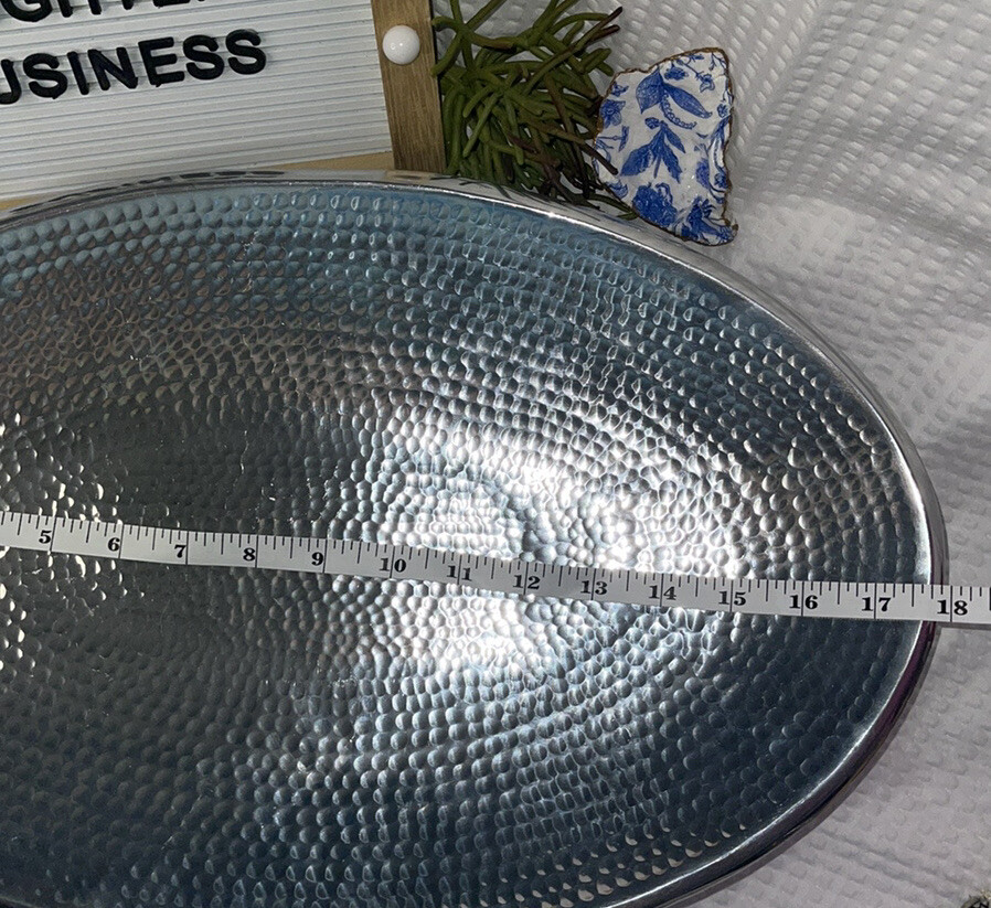Towle Silversmiths Hammered Silver Serving Bowl Tray 18” Oval – India