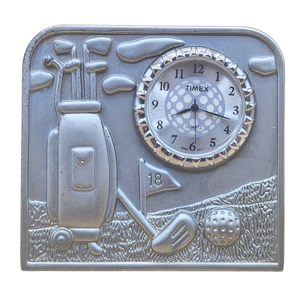 Timex Golfing Theme Silvertone Clock Quartz JAPAN MOVEMENT, EUC