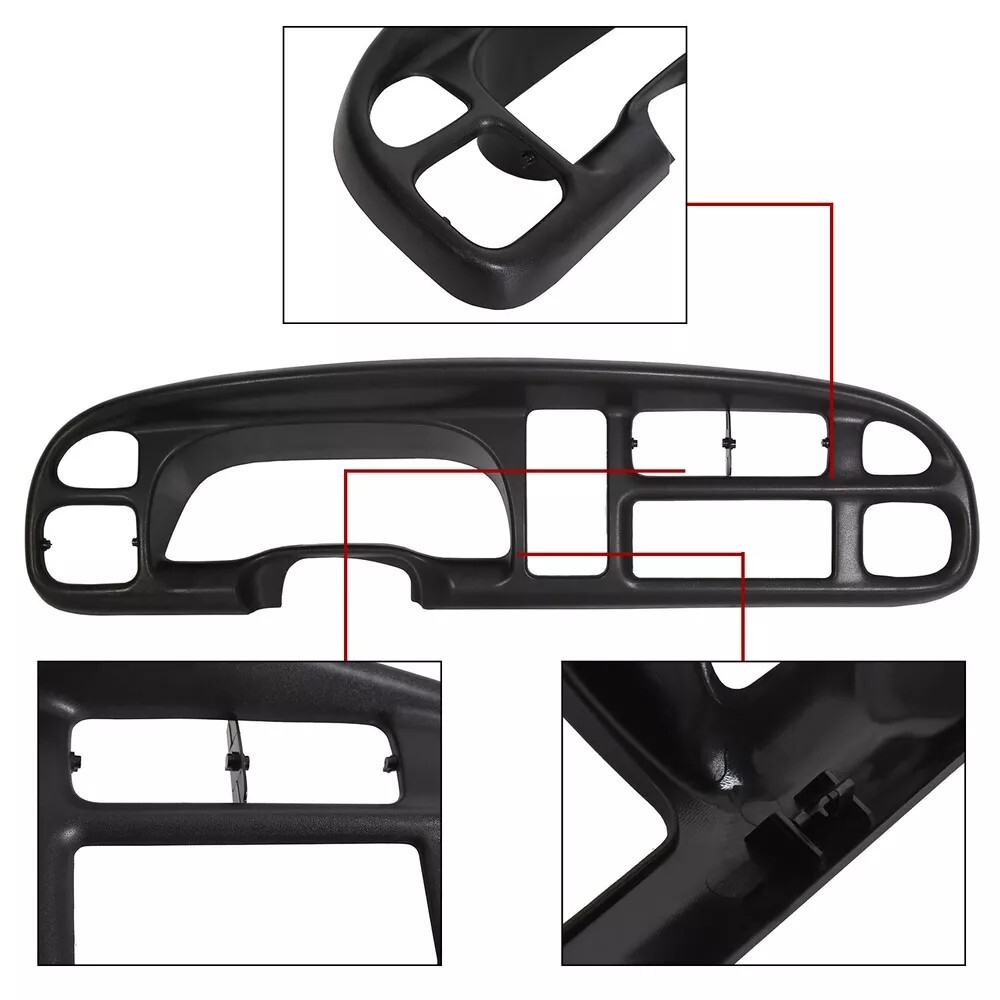 For 1998-2002 Dodge Ram Pickup ABS Dash Bezel & Dashboard Cover Overlay W/clips