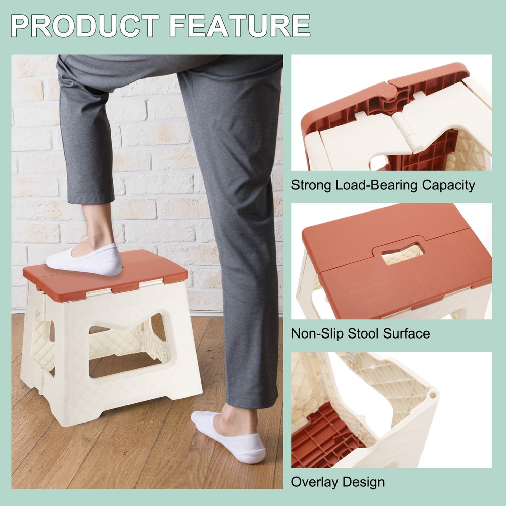 9" Folding Step Stool for Adults 220 lbs Capacity Red