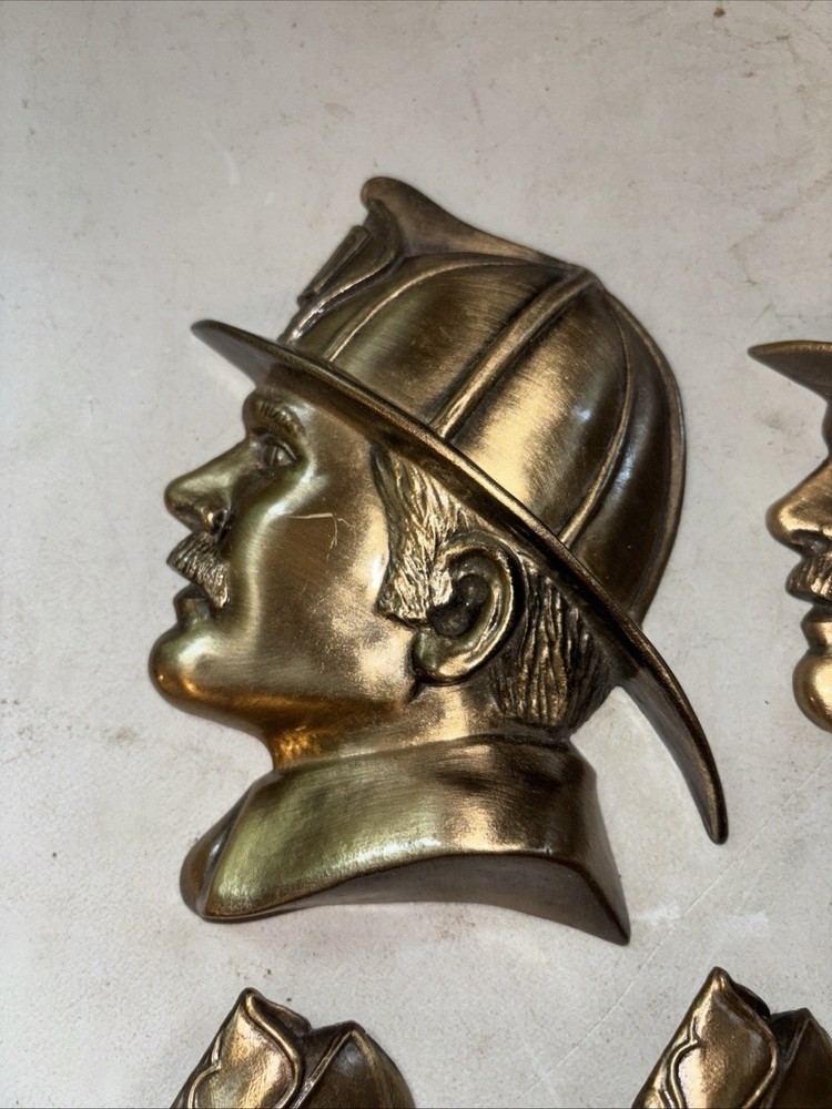 FIREFIGHTERHEAD FD Bronze CASTING 6" LRG & 3.5” Small Plaque &SHADOWBOX MOUNT
