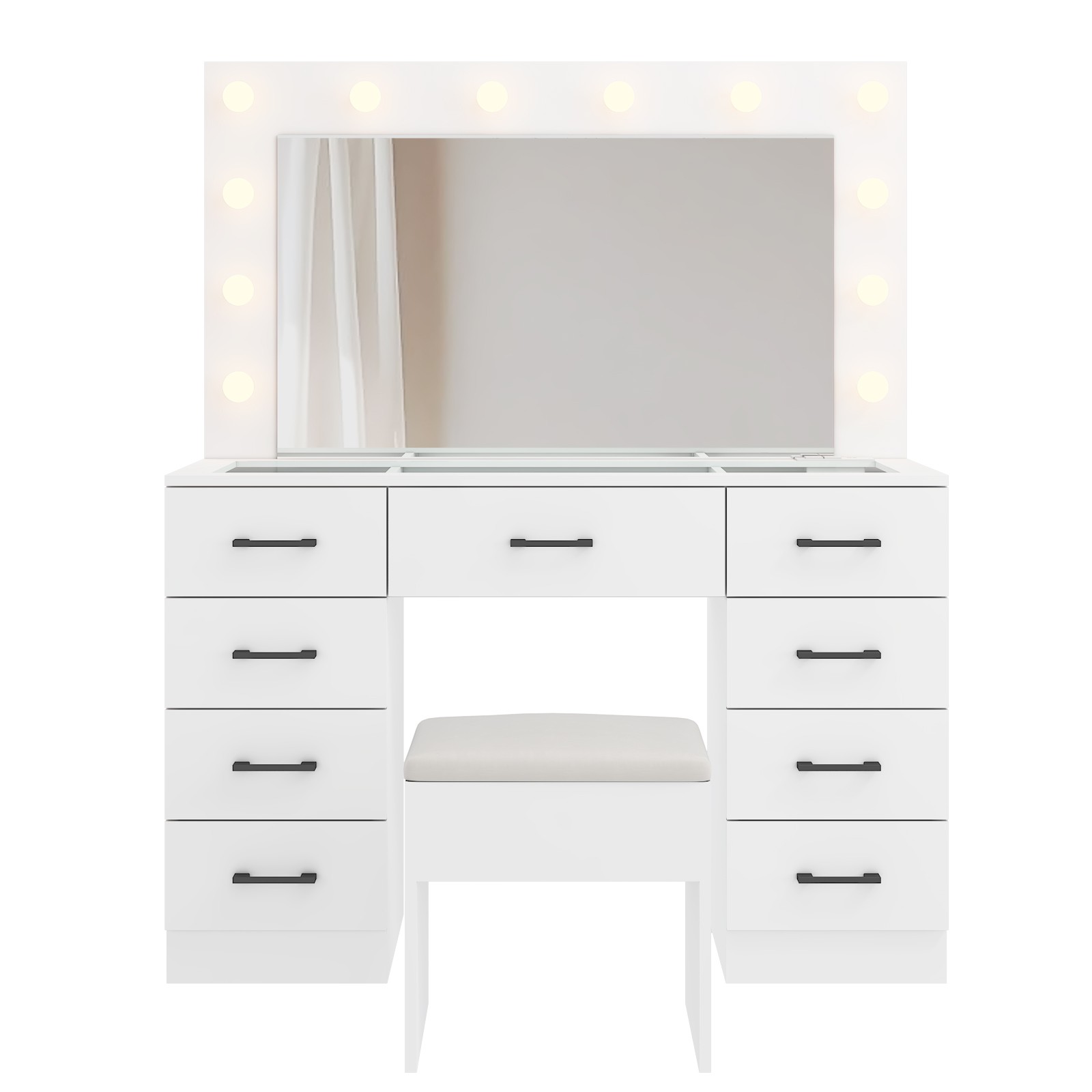 45.3 x 15.7 x 29.5-55.1 Inches Vanity Desk with Large Lighted Mirror & Lights