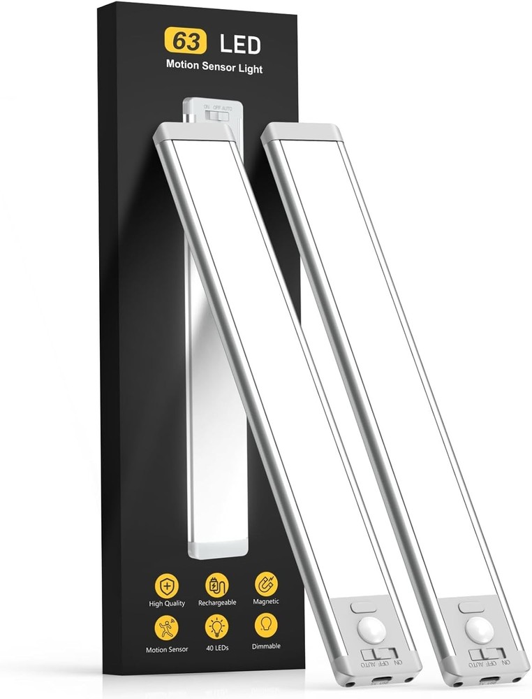 Under Cabinet Lighting, 14.7" Rechargeable Motion Sensor Light Indoor, 2 Pack...