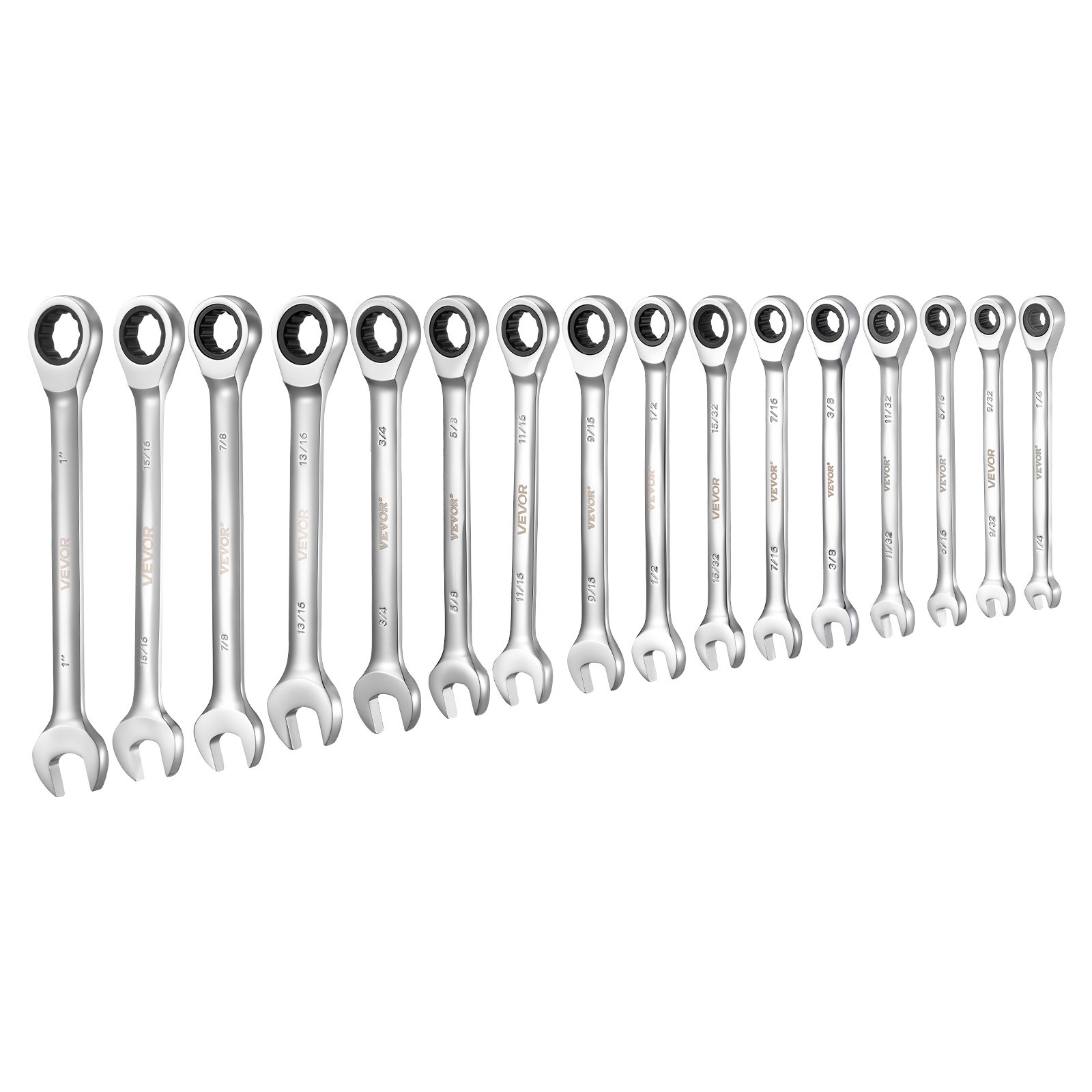 VEVOR Combination Wrench Set Ratcheting Wrench Set 16-Piece SAE Sizes Silver