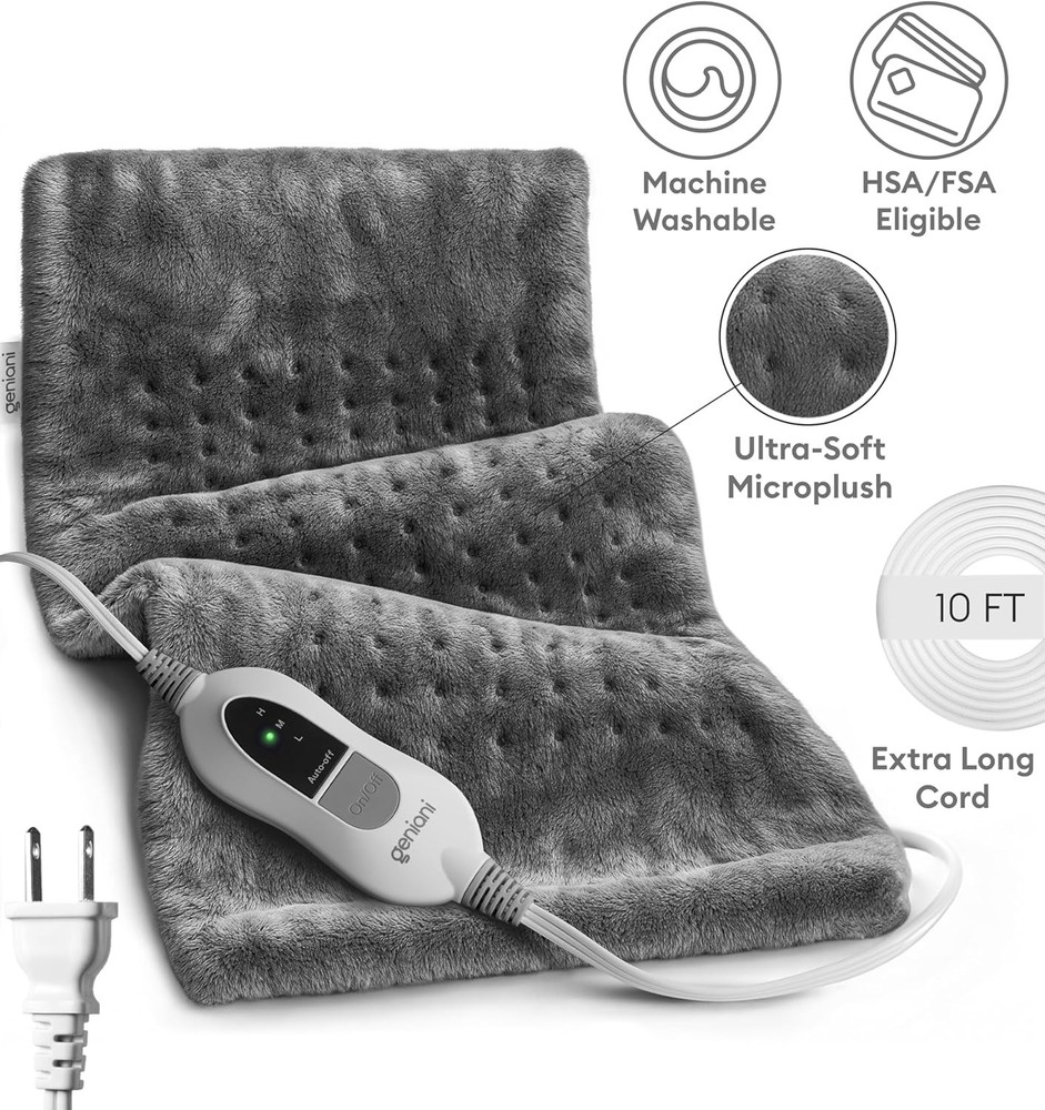 Plush Electric Heating Pad for Neck & Shoulder, Tabby Gray