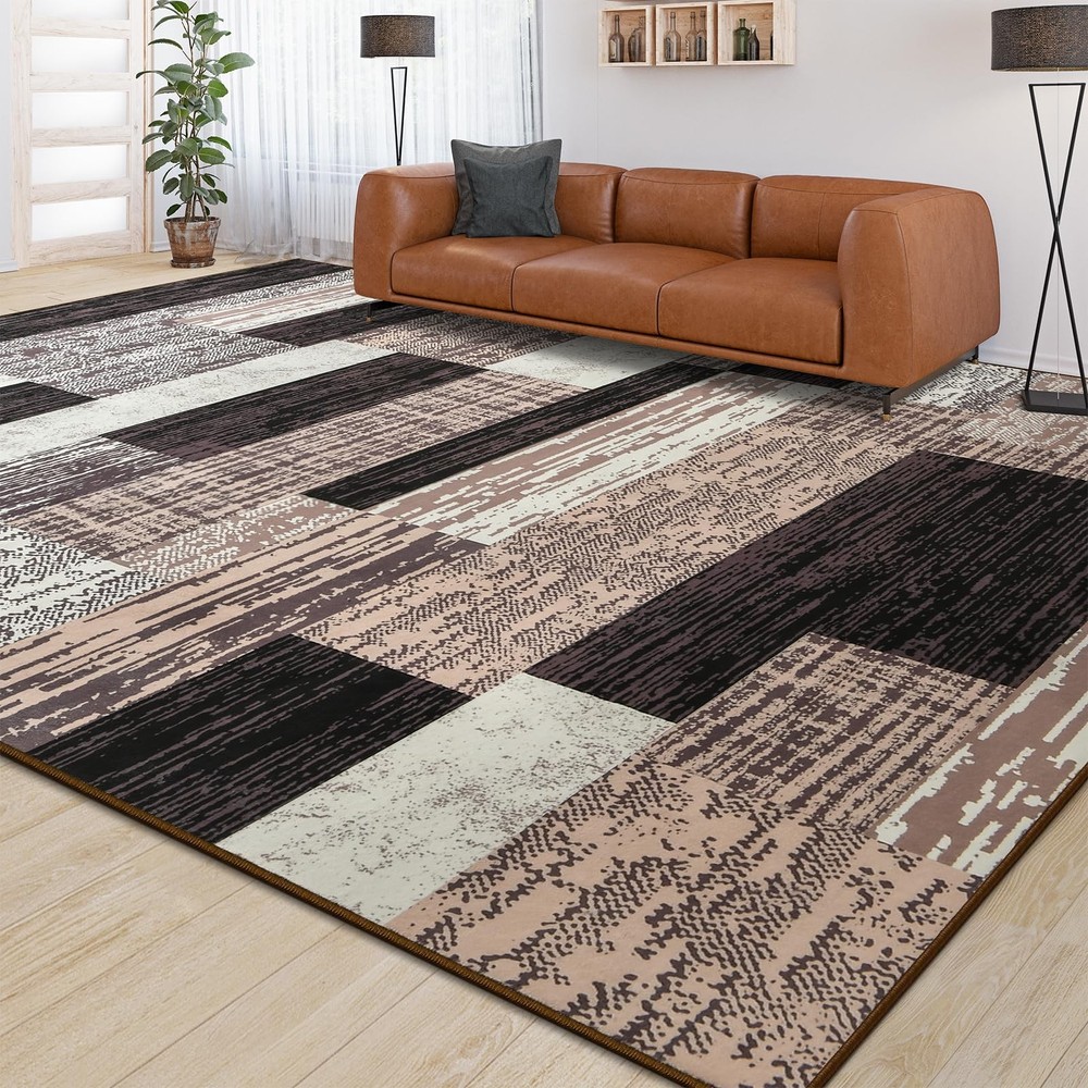 Large Area Rugs,Modern Geometric Patchwork 8' x 10' (Rectangular), Chocolate