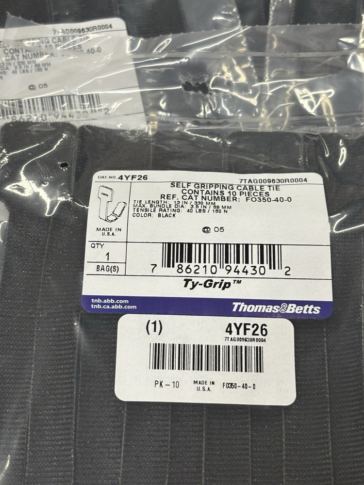 10 Packs (10 Each) Thomas & Betts Ty-Grip Self Gripping Hook & Loop Cable Ties