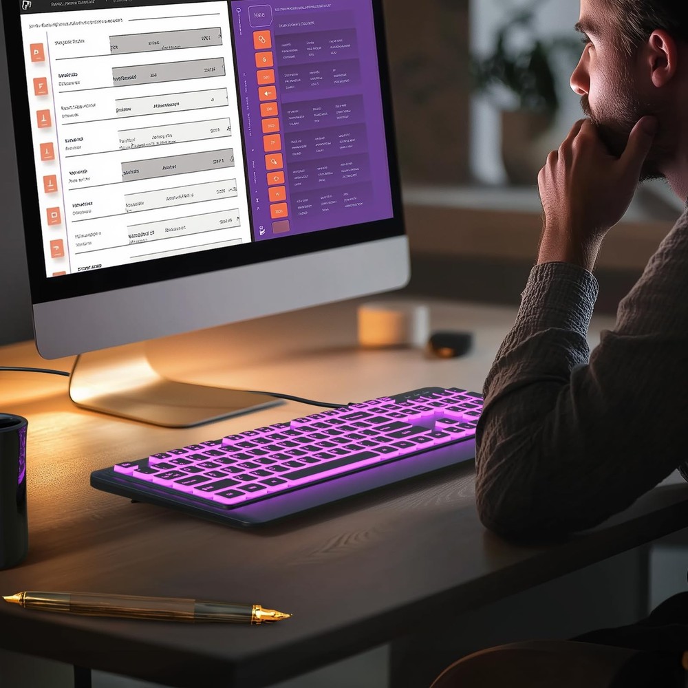 Backlit Computer Keyboards, Wired USB LED Keyboard with 7 Colors Backlight, P...