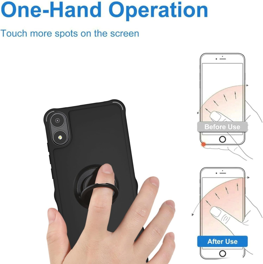 Phone Case A67L Black with Tempered Glass Screen Protector 2MM Ring Support