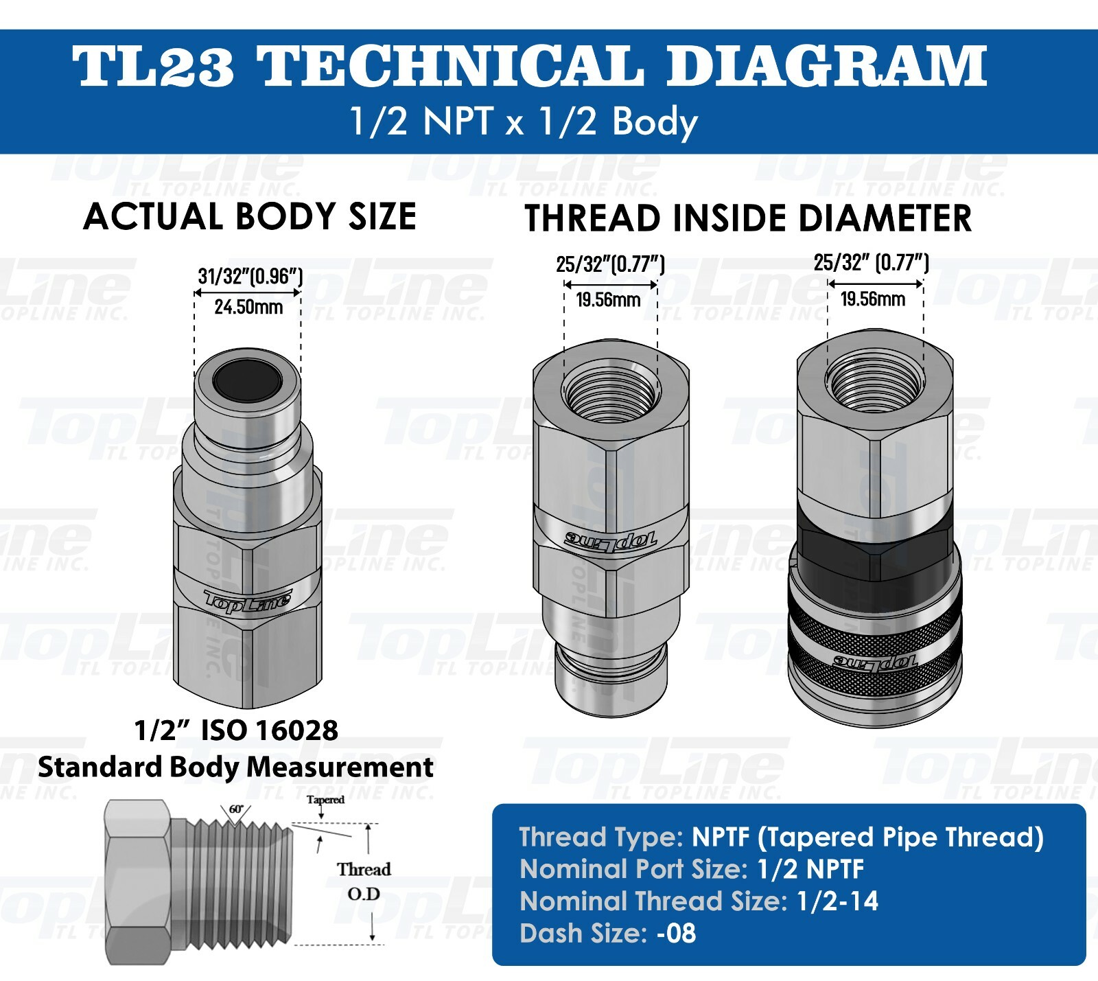 1/2" NPT Thread 1/2 Flat Face Hydraulic Quick Coupler Set Bobcat Skid Steer TL23
