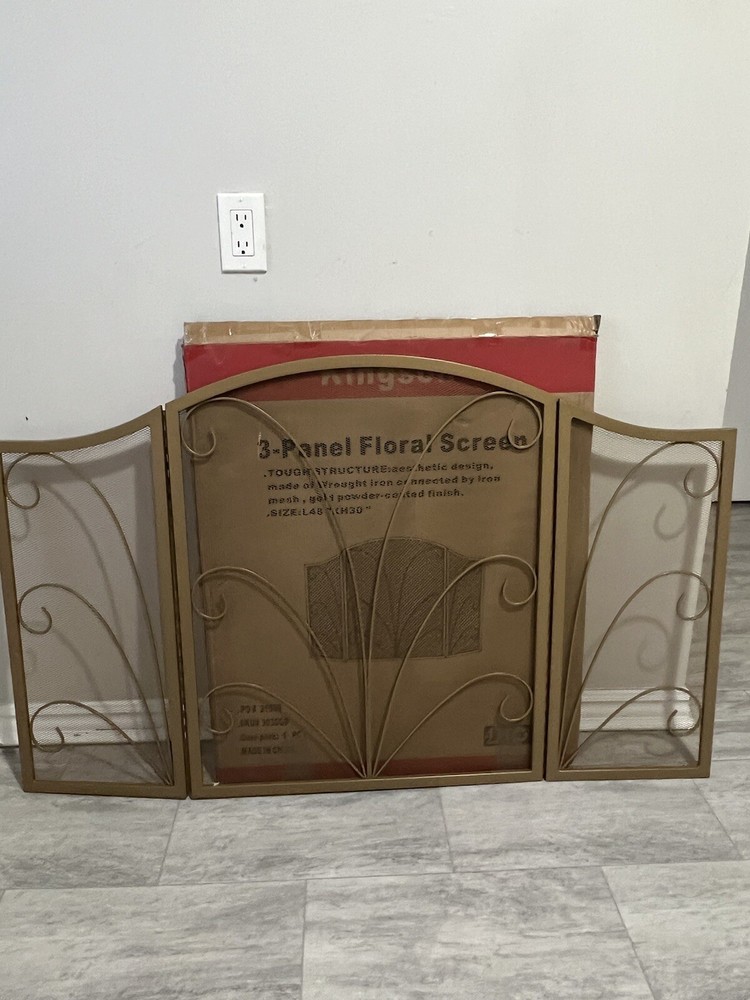 3-Panel Arched Fireplace Screen Decorative, Handcrafted Iron Spark Cover