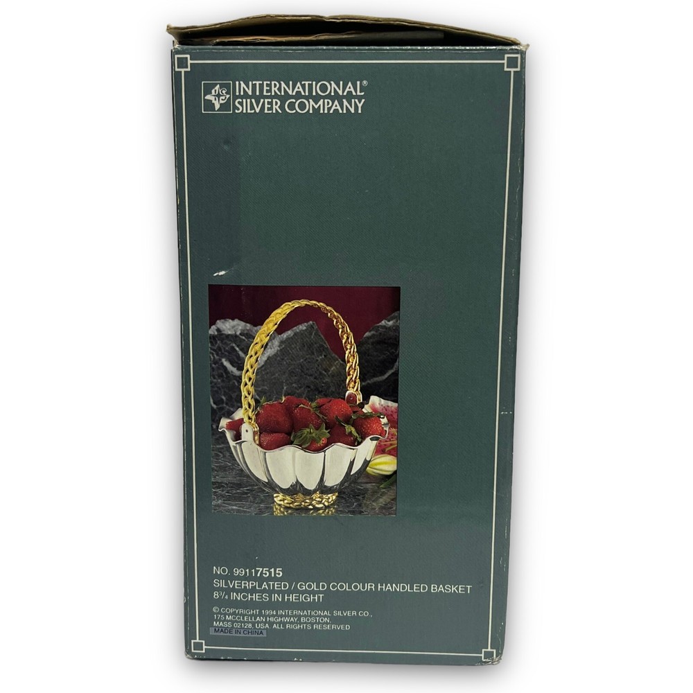 Vintage Silver Plated Basket with Gold Braided Handle and Trim