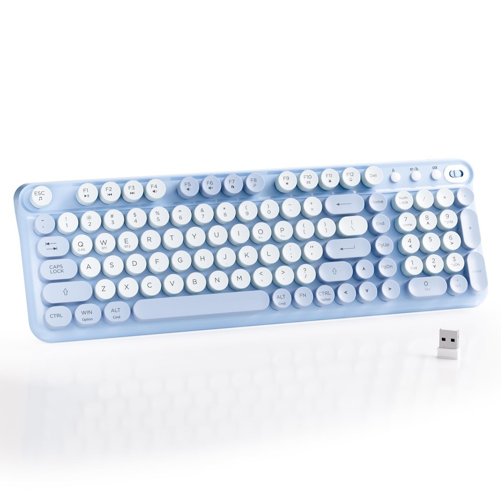 Bluetooth Wireless Computer Keyboard, Full Size Colorful Round Keys Membrane ...