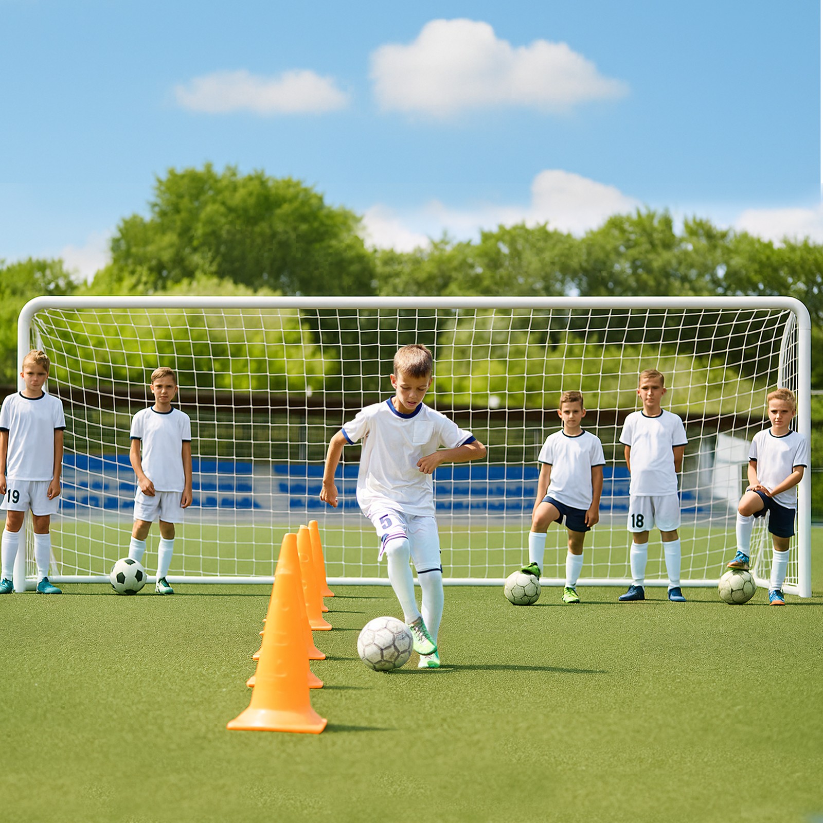 NAIZEA 12x6FT/16x7FT Soccer Goal 1.2"/ 2" Steel Soccer Goals & 6 Training Cones