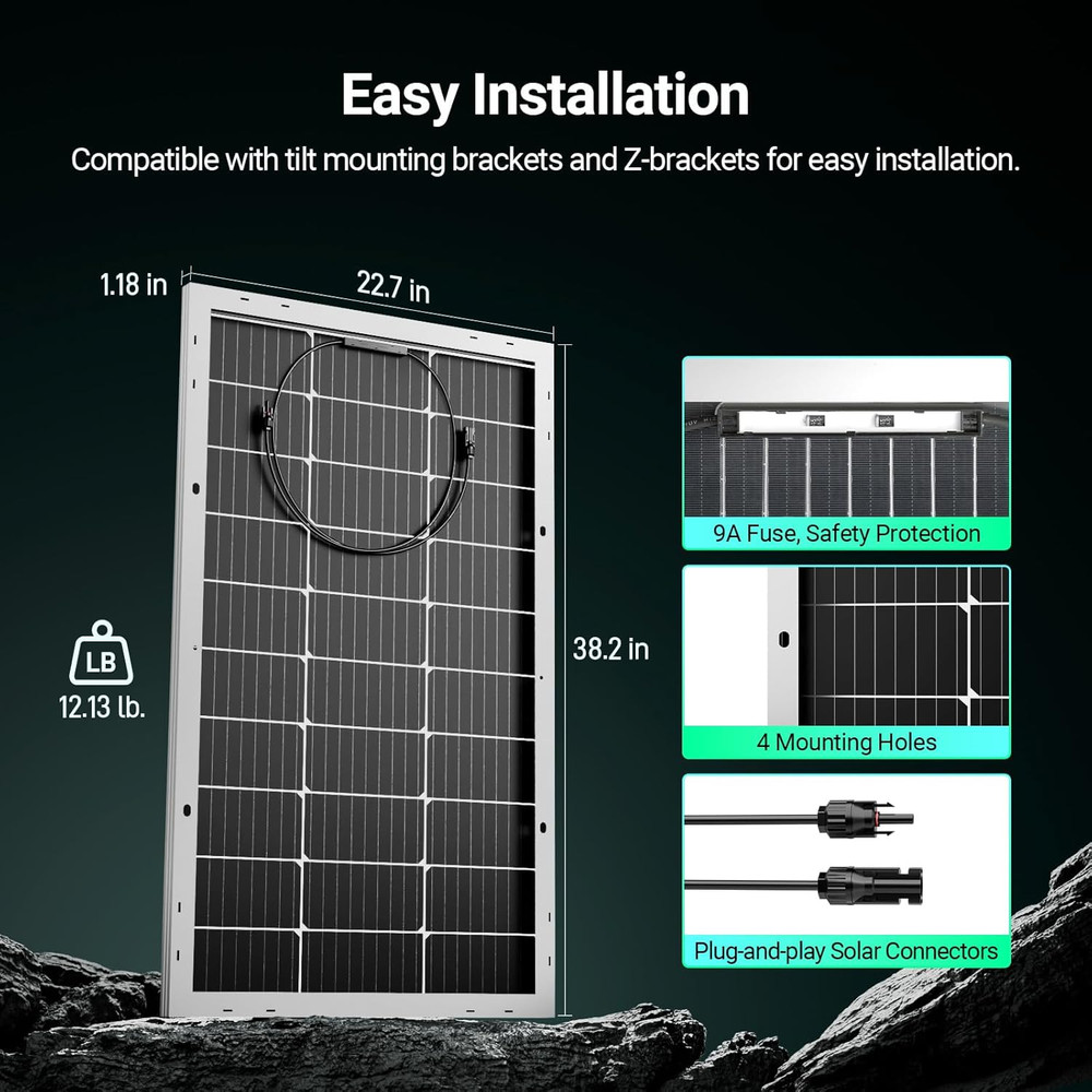-100W 12V Monocrystalline Solar Panel, High Efficiency Module PV Power for Batte