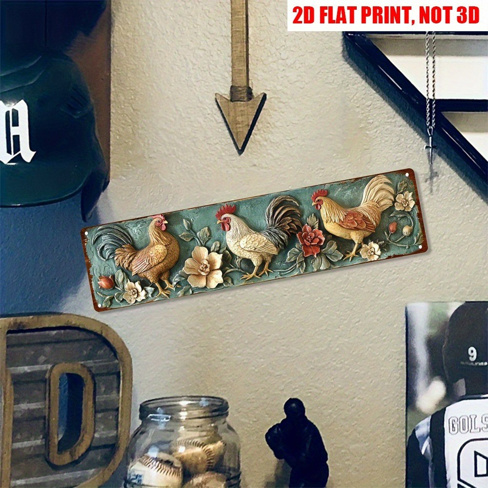 Retro Rooster Metal Sign Farmhouse Plaque Home Decor Rural Chicken Coop Wall Art