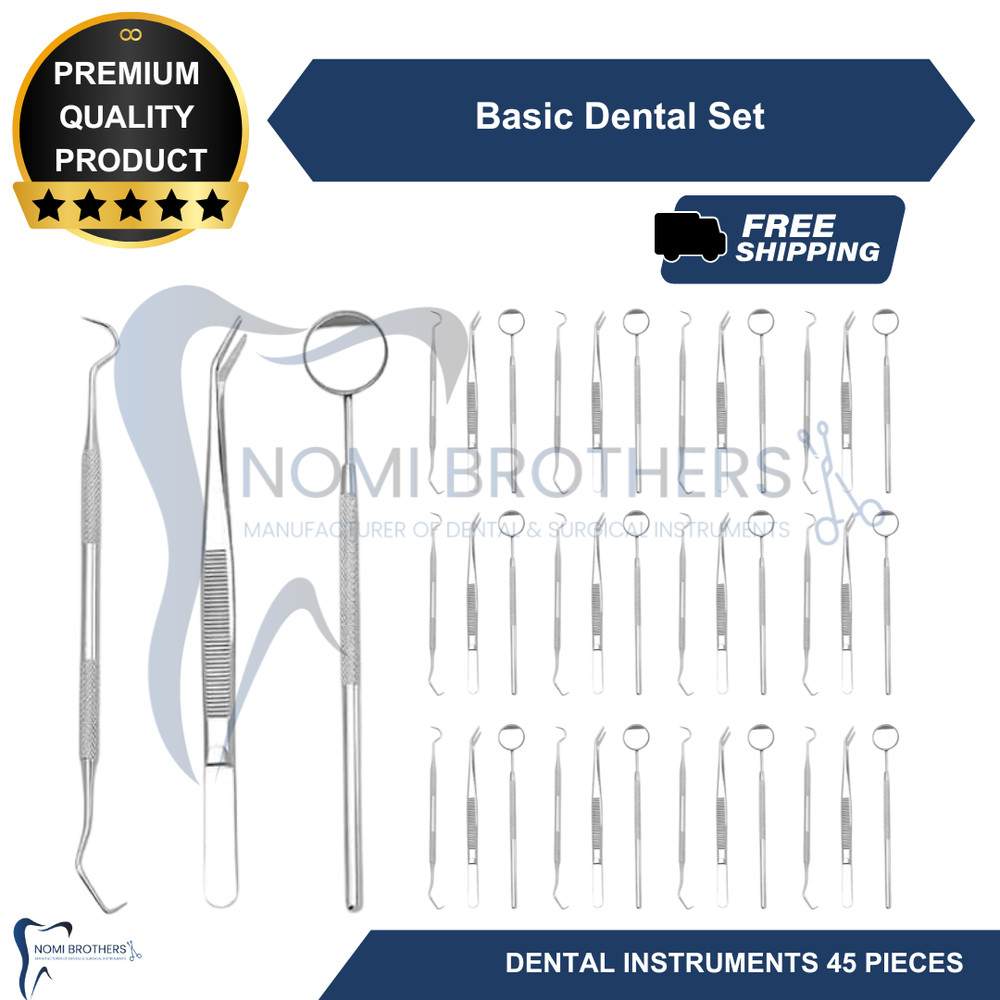 New 45 pcs Basic Dental Instrument Set Mirror Explorer College Plier CE Premium