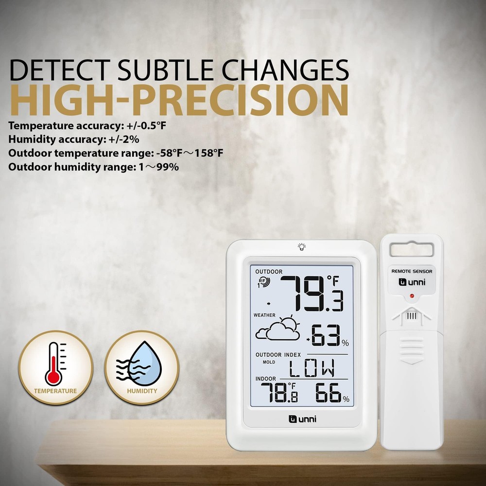 Wireless Indoor Outdoor Thermometer with Remote Sensor & Backlight Display