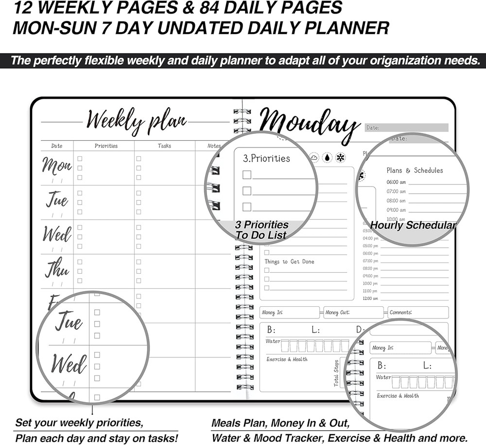 Weekly Work Planner with Hourly Schedules, to Do List, Tasks, Expense Tracker 7