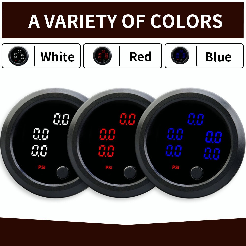 52mm Five Display Air Pressure Gauge 0-232 PSI Air Ride Air Suspension 5X 1/8NPT