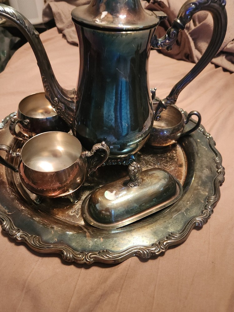 Vintage Set of Eight Georgian Style Oneida Tea Set Silver Plate With Timer