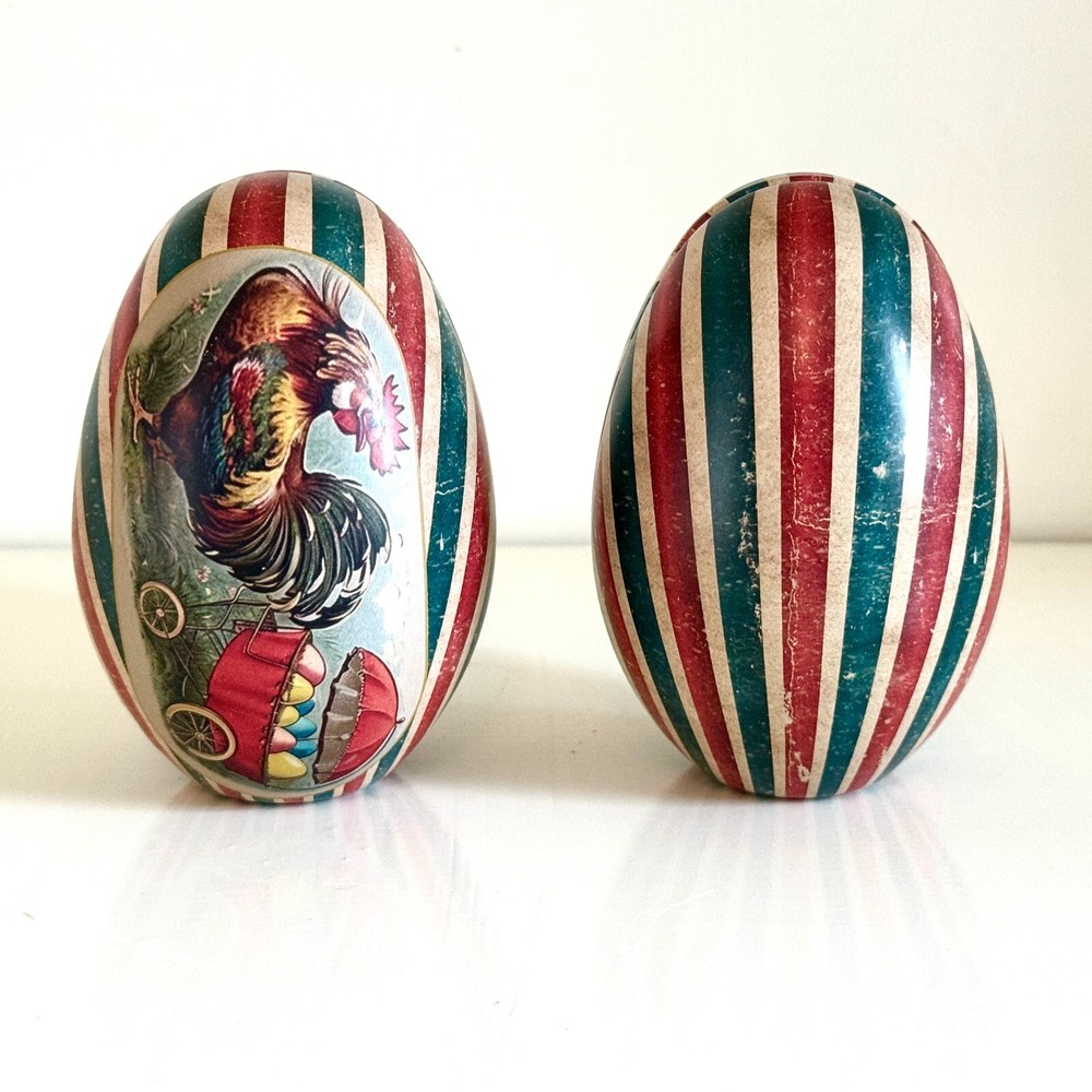 FIVE Easter Egg Tins. 5 Fillable Lithographed Metal Vintage Easter Eggs