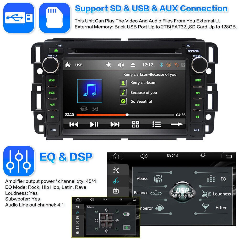 Car Radio Stereo DVD Apple Carplay For Tahoe Yukon Silverado Traverse 2007-2013