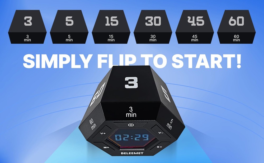 Pomodoro Timer,Hexagon Cube Magnetic Flip,ADHD Tools for Adults/Task Timer fo...