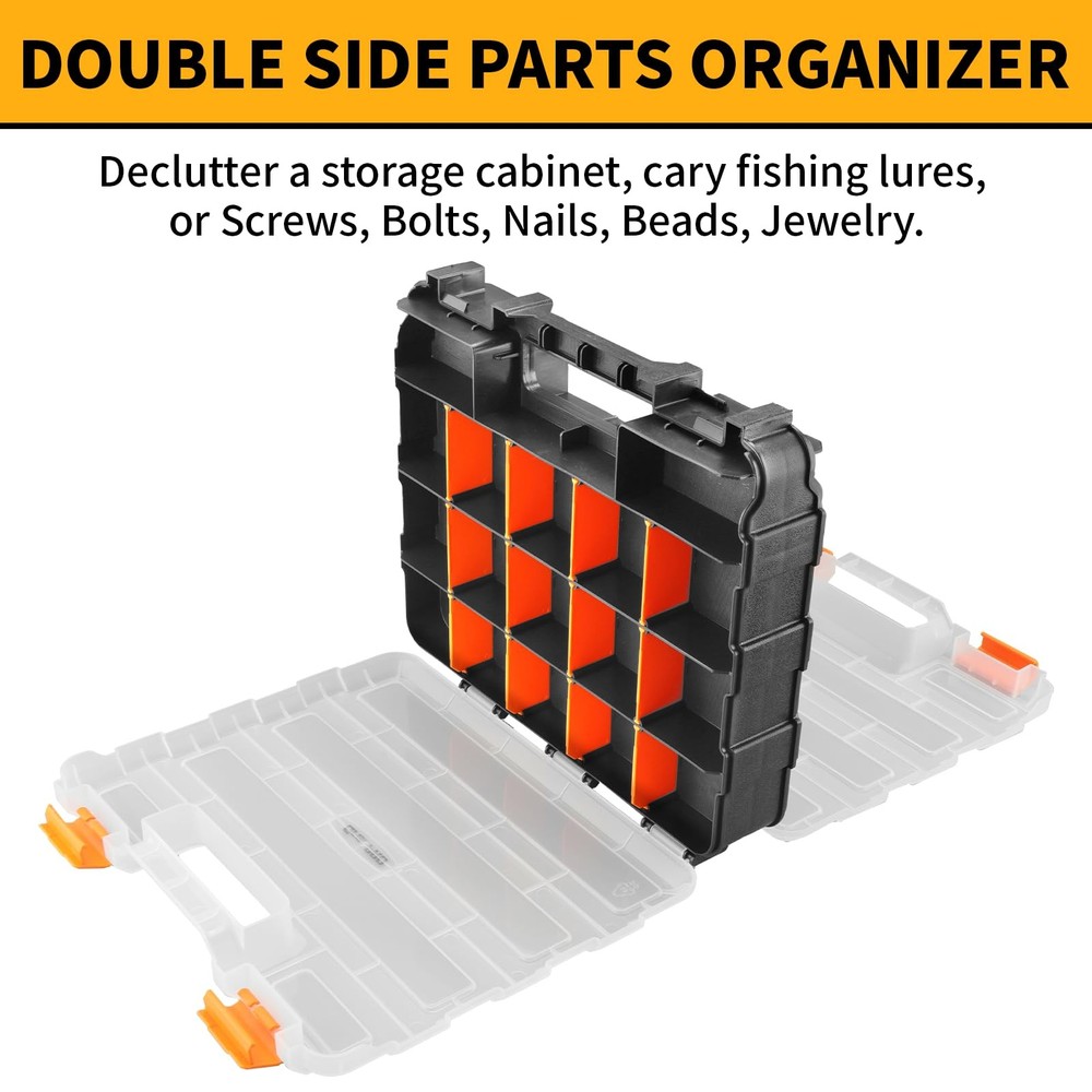 Mini Tool Box Organizer, Plastic Small Tool Box with Dividers, Double Side Be...