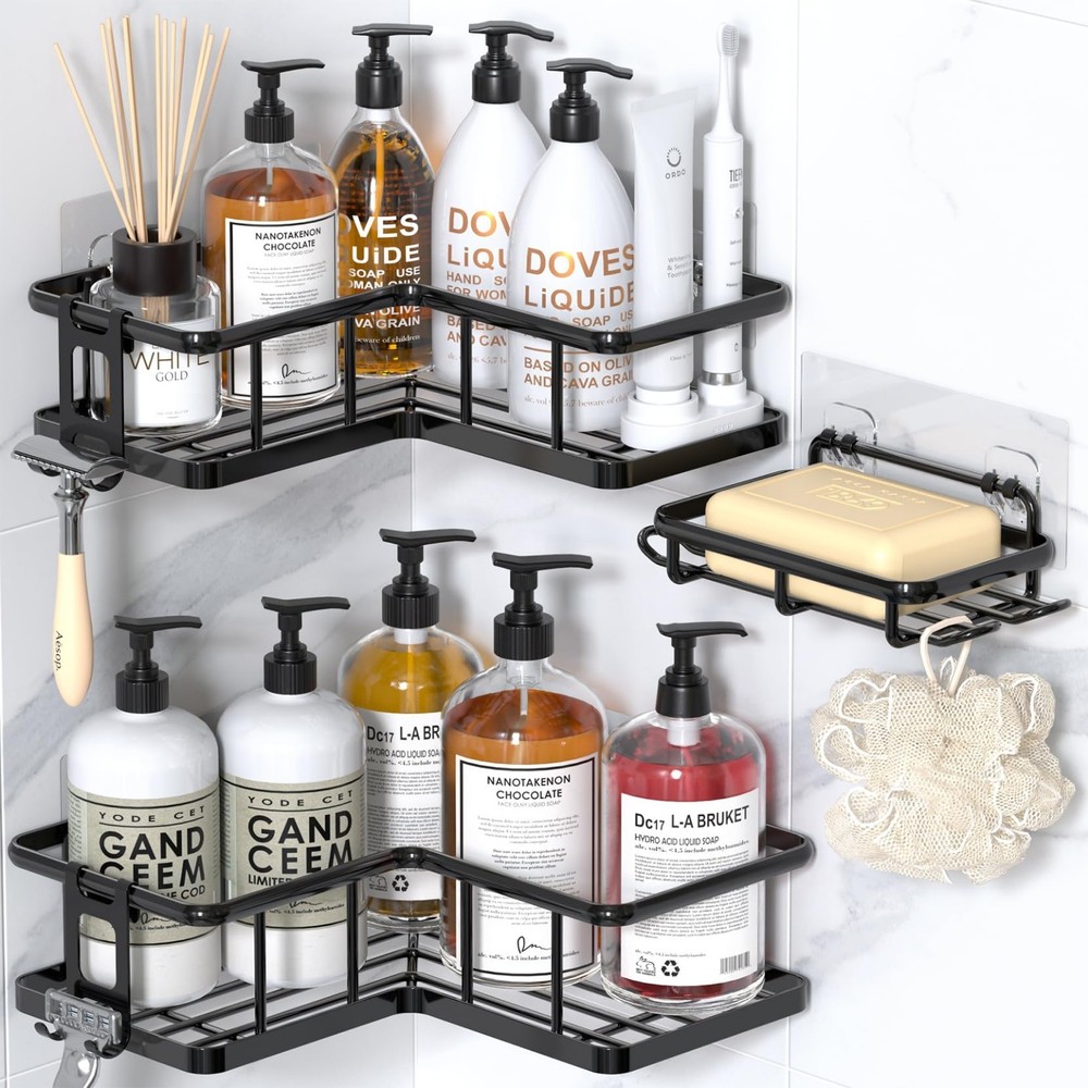 YASONIC Corner Shower Caddy 3 Pack Adhesive Rustproof Black