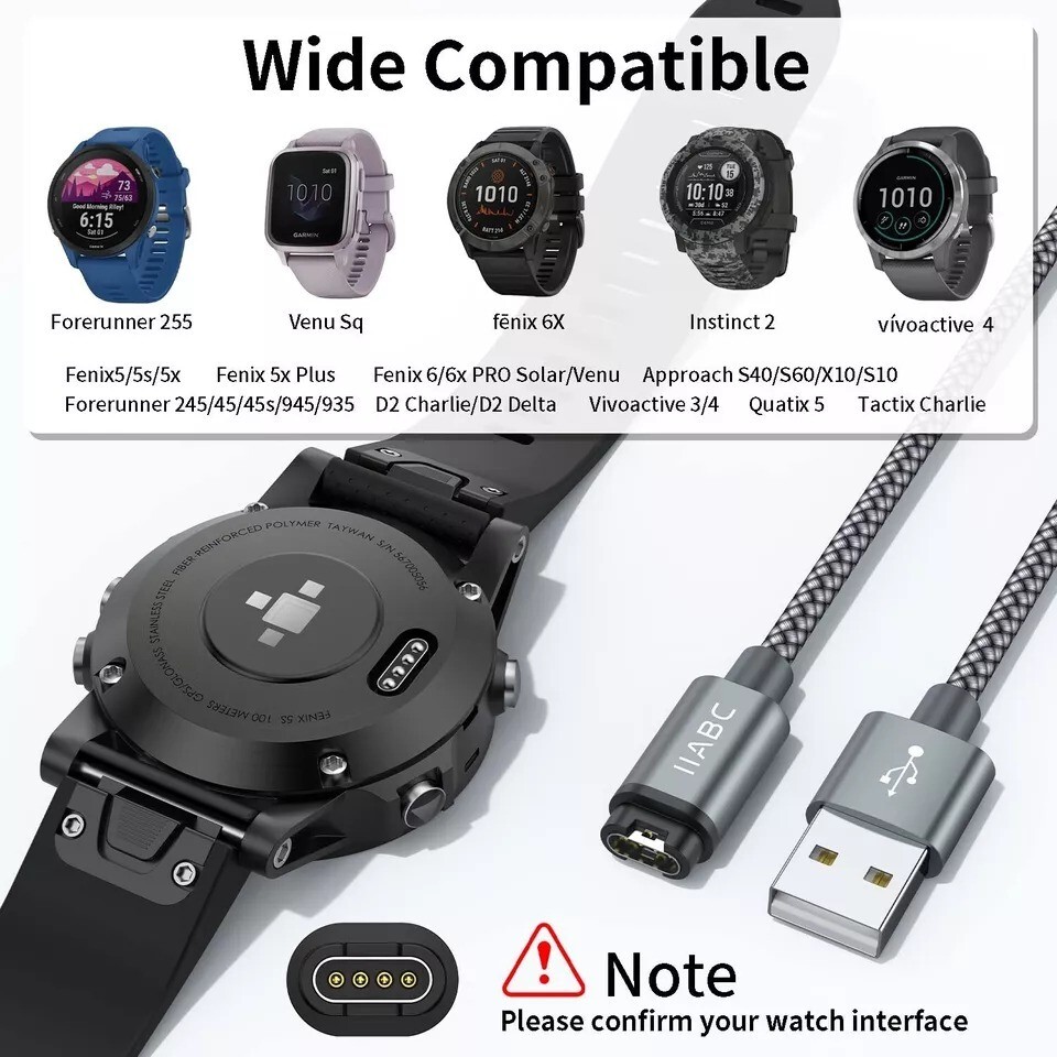 Compatible for Garmin Watch Charger Cable (2 Pack)