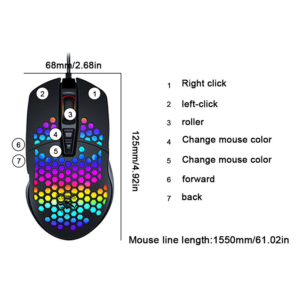 RGB Gaming Mouse 7 Button 6400DPI Flowing Backlit Light Wired PC Laptop Computer