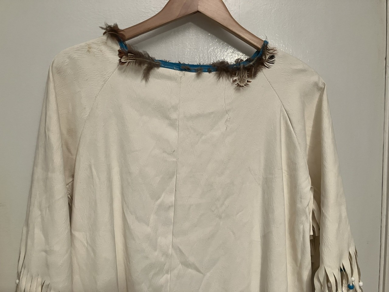 vintage white leather fringe Native American indian dress conchos turquoise bead