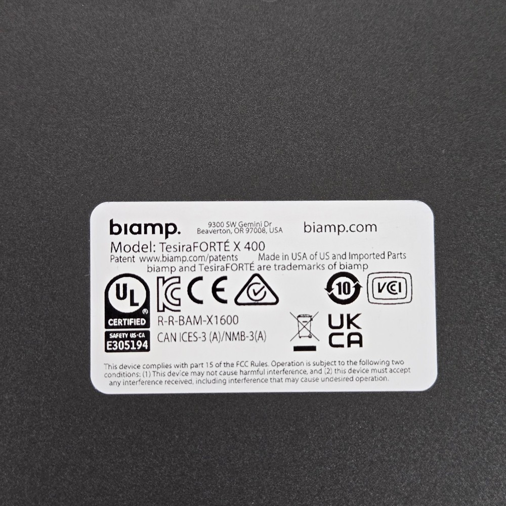 Biamp TesiraFORTE X 400 Meeting Room DSP Multi-Effects Processor + Adapter