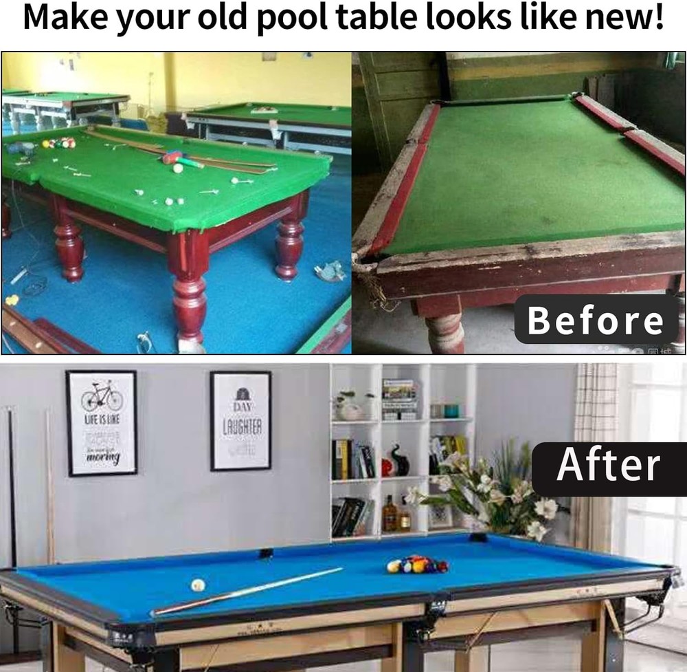 8' Pool Table Felt w/ 6 Cloth Strips, Pre Cut Billiard Blue