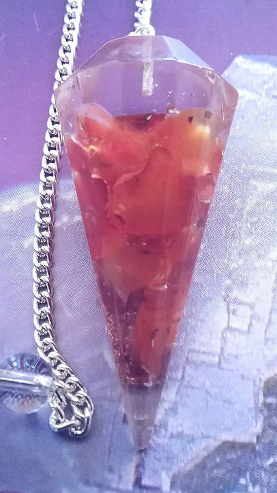ORGONE CARNELIAN DOWSING PENDULUM, CARNELIAN DOWSING PENDULUM With RED JASPER