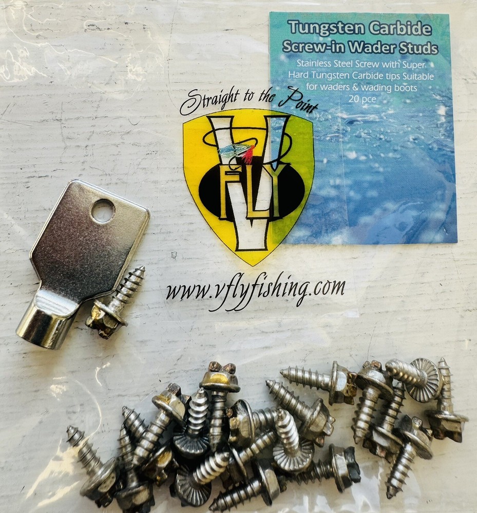 NEW V Fly HD Extreme Tungsten Wading Boot Studs 20 Per Packet with Stud Tool