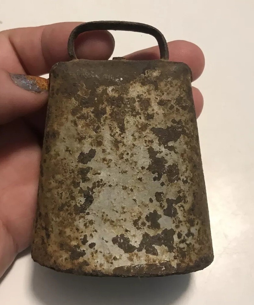 Cow Bell Heavy Rustic Fold Over Rivet Antique Original Primitive 3”