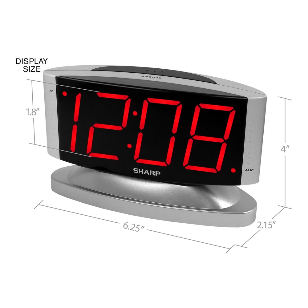 LED Digital Alarm Clock, Swivel Base, Silver Case, Red Display, SPC033D