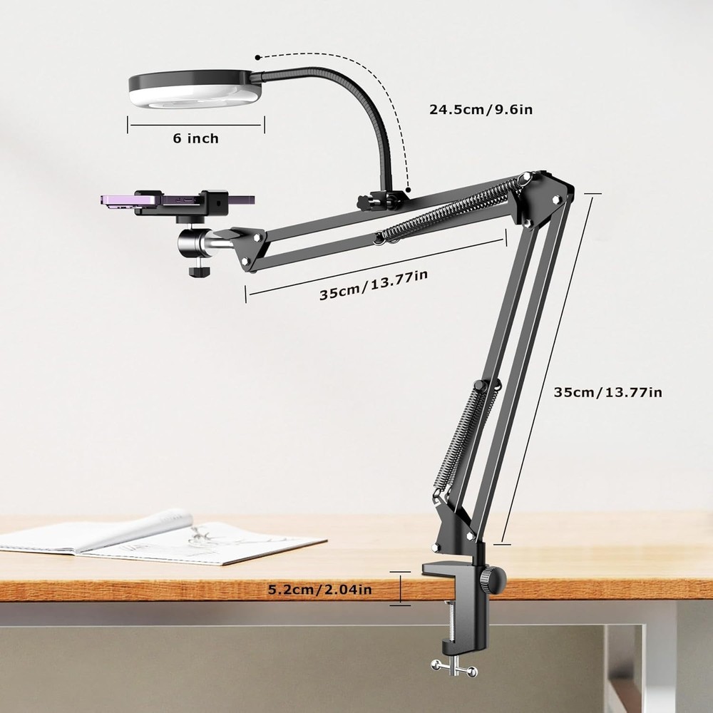 Overhead Camera Mount with 6-Inch Ring Light for iPhone Logitech Webcam