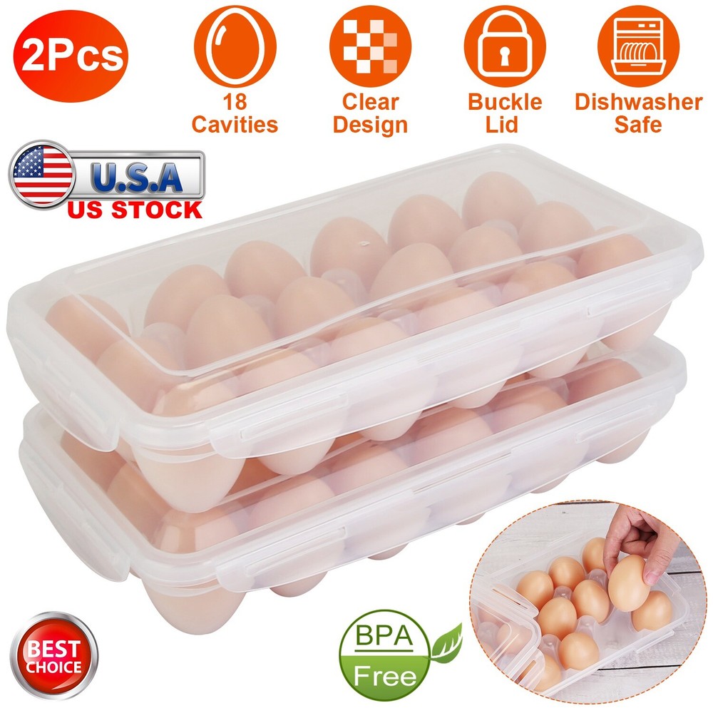 2x Plastic Egg Holder Stackable Egg Storage Box Egg Rack for Refrigerator Fridge
