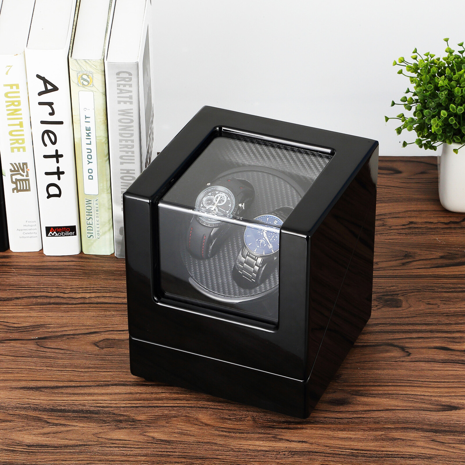 Watch Winder Case Display Double Automatic MDF Wood Watch Organizer Box Gifts US