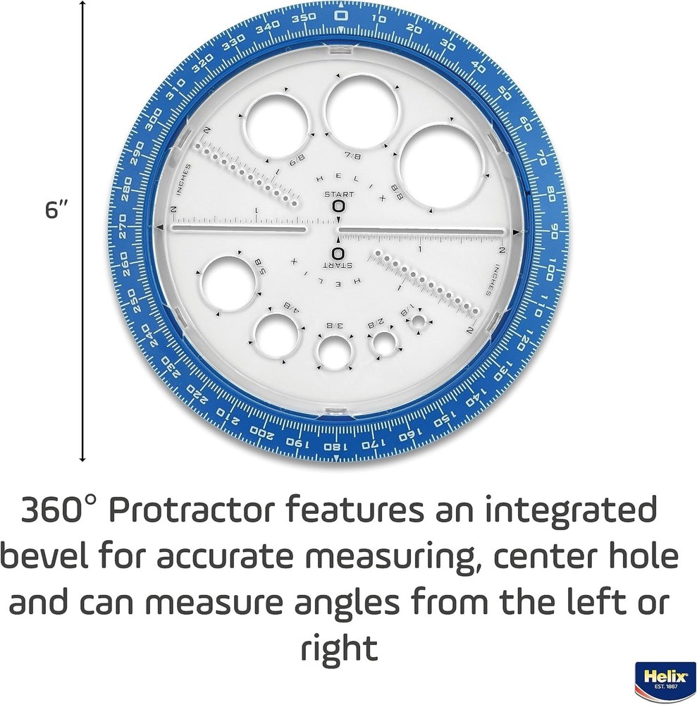 6-Inch Angle and Circle Maker - Accurate Drafting Tool with Colorful Templates