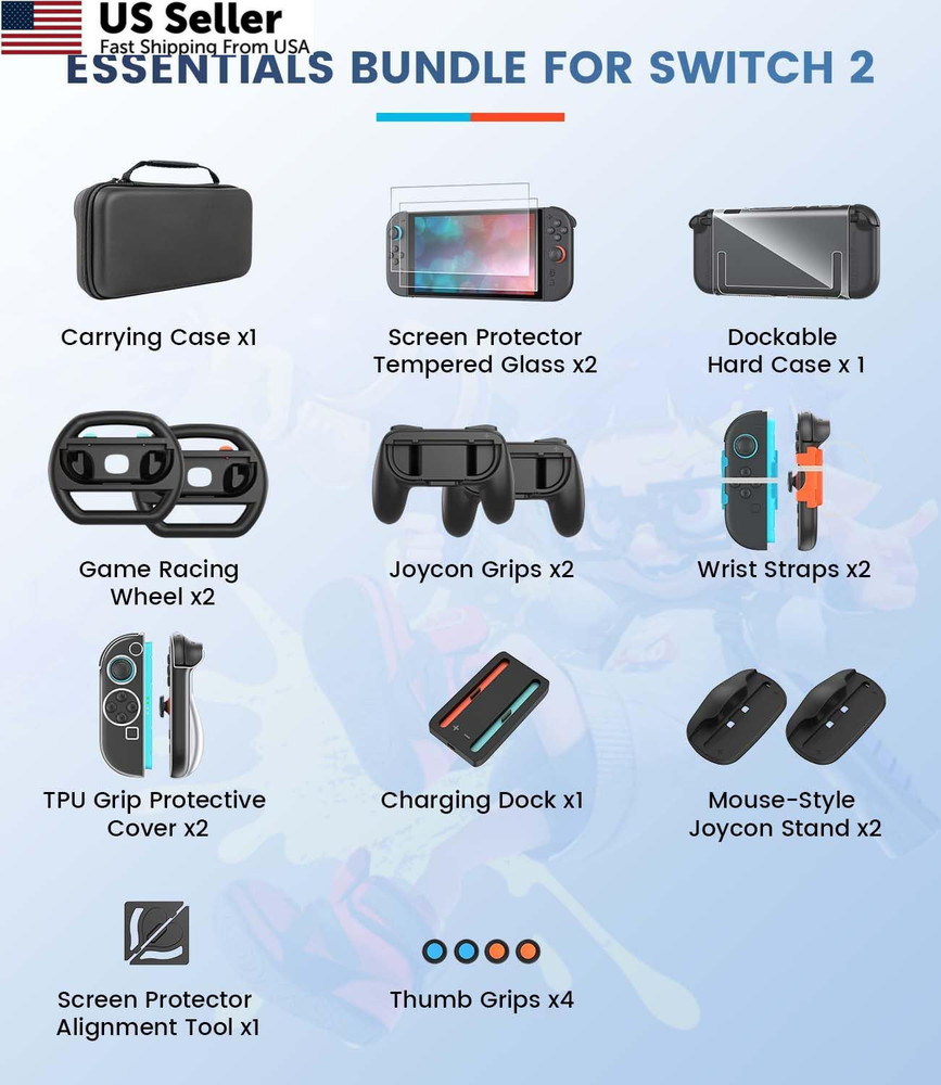 Switch 2 Accessories Bundle for Nintendo 2 2 Kit, Multi-Color