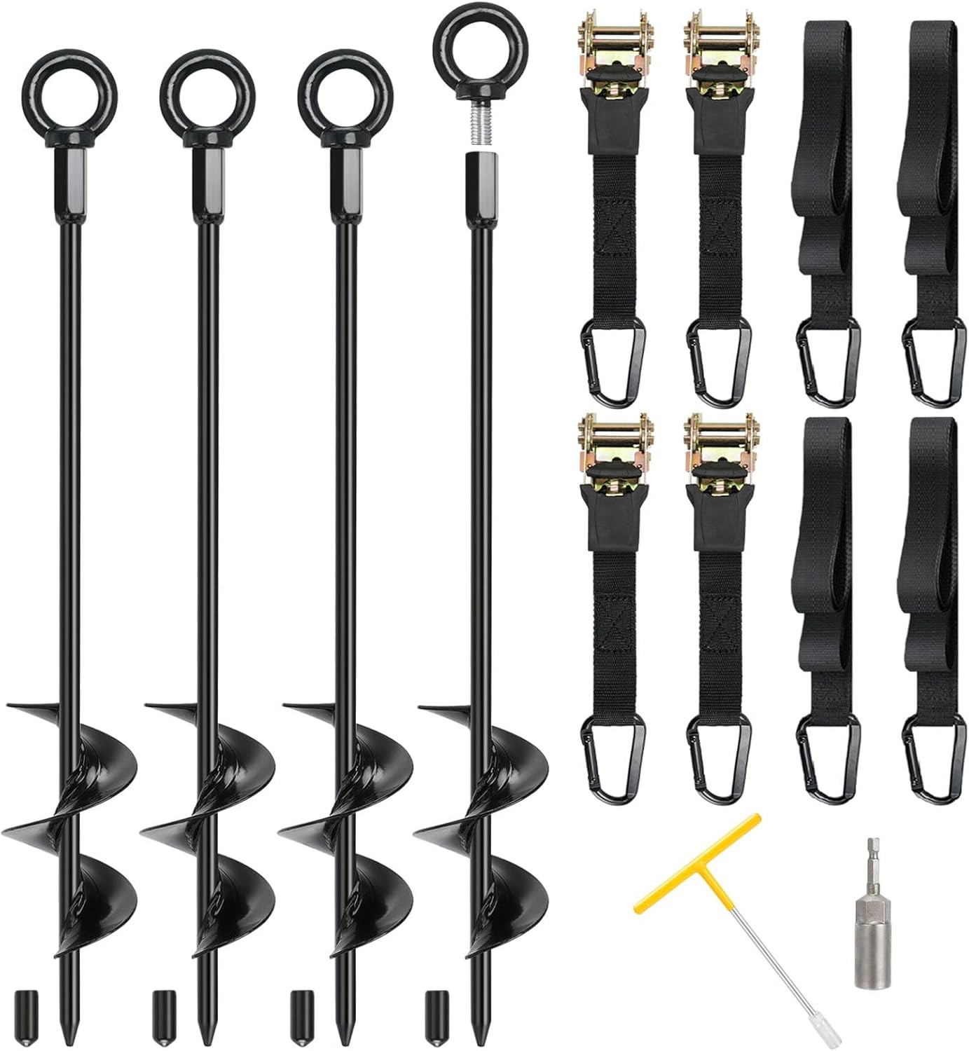 Ground Anchors, 4 Pack 18" RV Awning Tie down Kit, Shed Anchor Kit, Screw garden