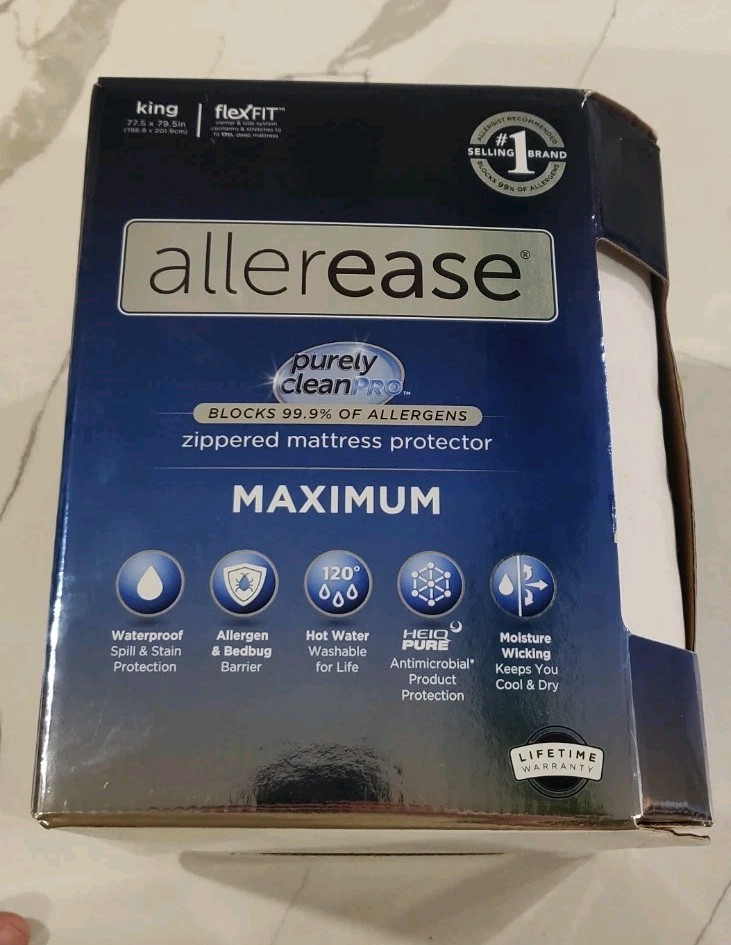 AllerEase King Mattress Protector Zip Waterproof Antimicrobial White